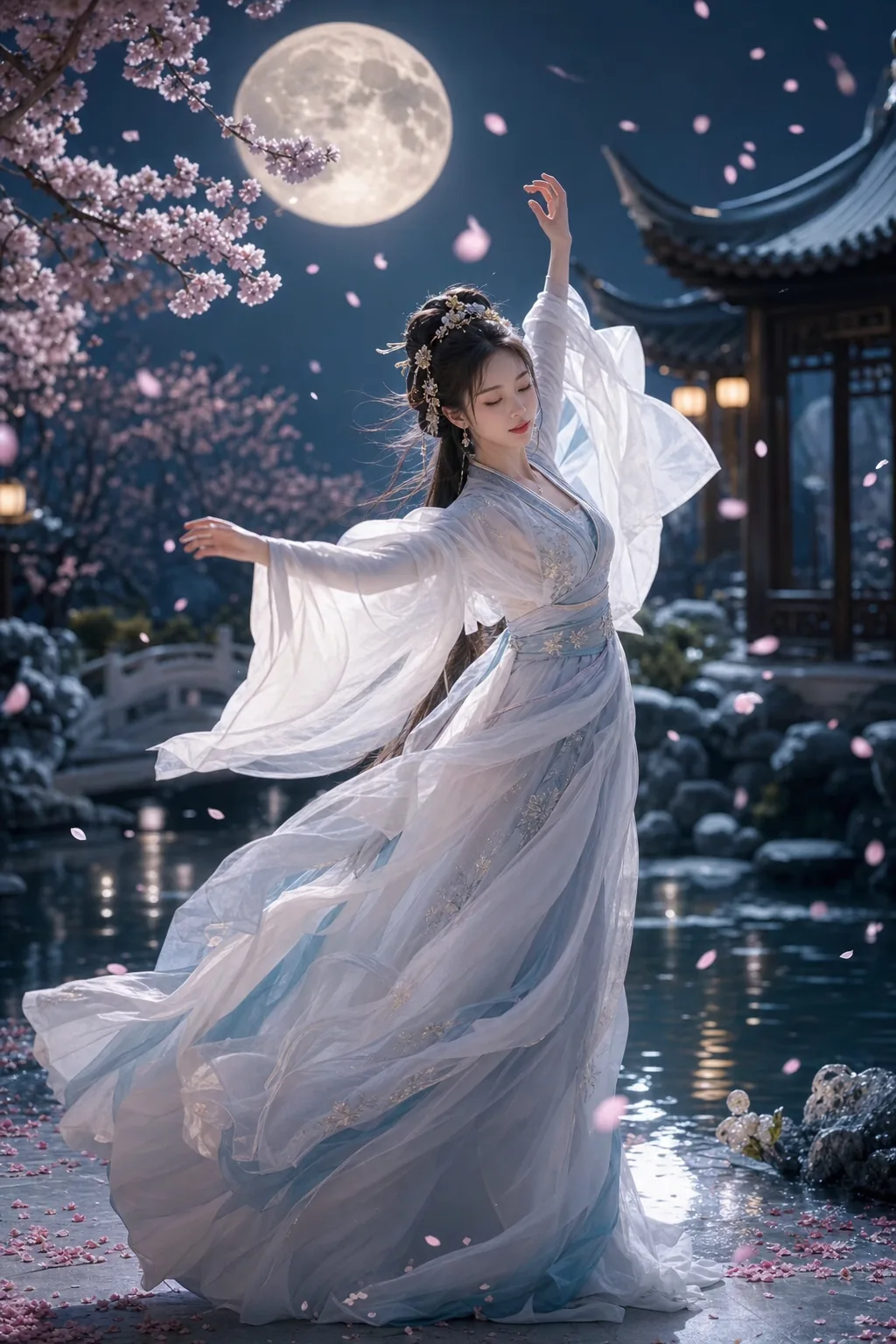 月夜汉服幻想人像